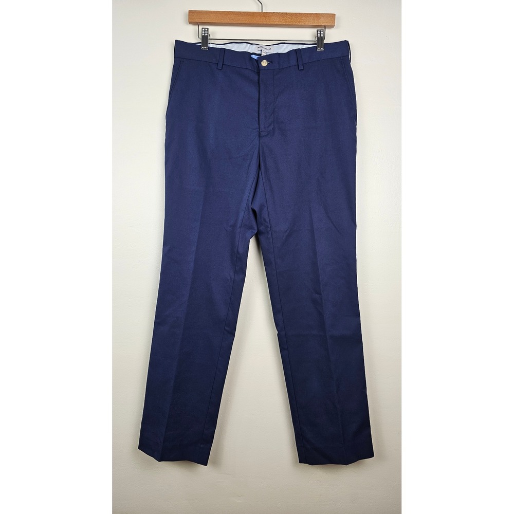 Peter Millar Trousers Mens 33/34 Navy Blue Flat Front Chinos Golf Dress Pants
